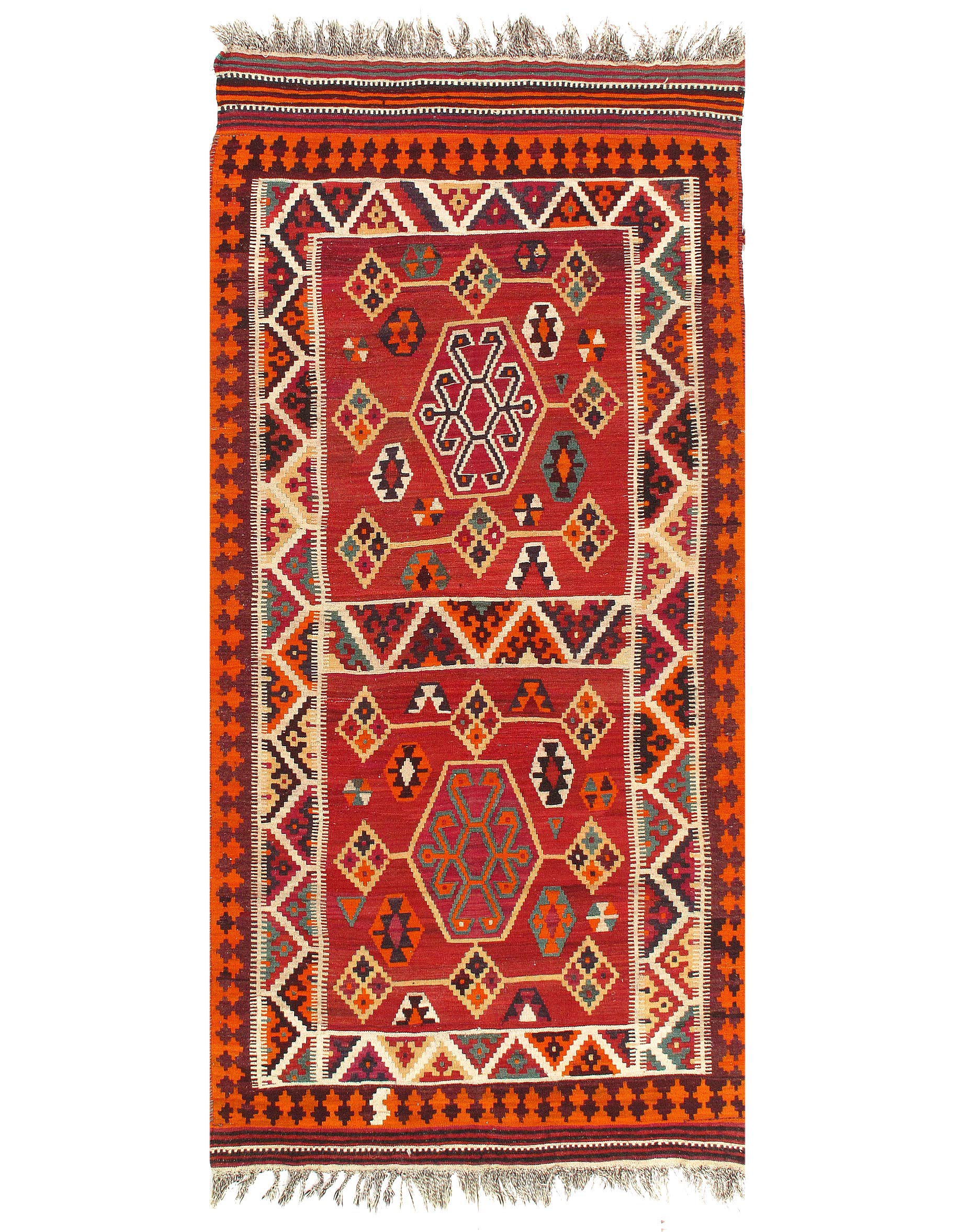 Vintage Rust color Fine Hand Knotted Kilim Rug 4'6'' X 9'2''