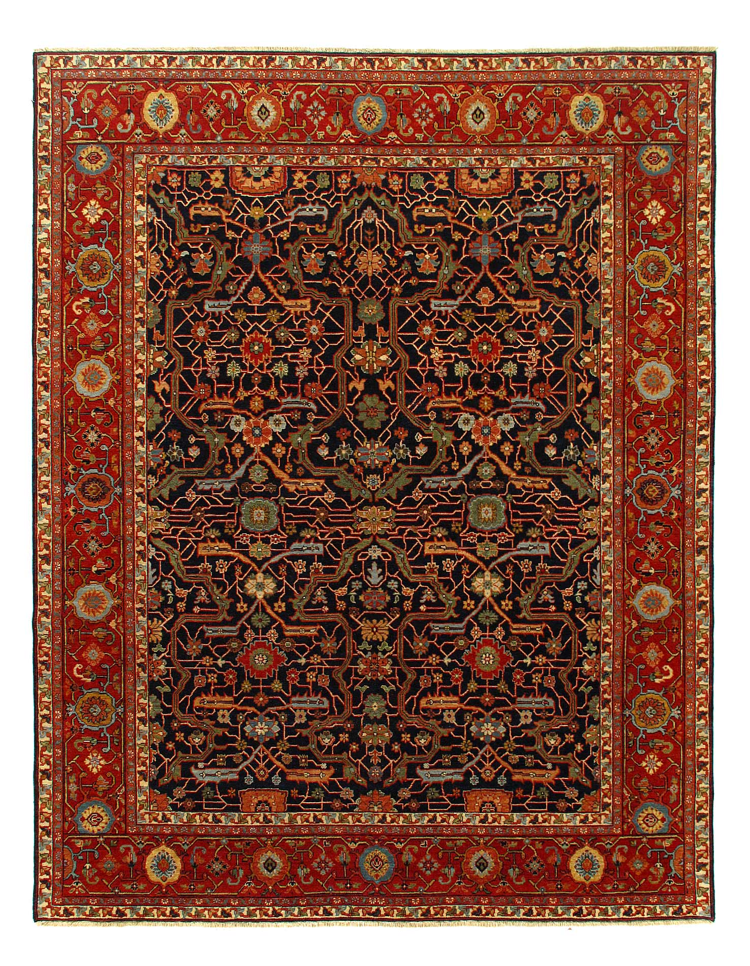 Navy Blue Fine Hand Knotted Persian serapi Design Rug 8'X 10'1"