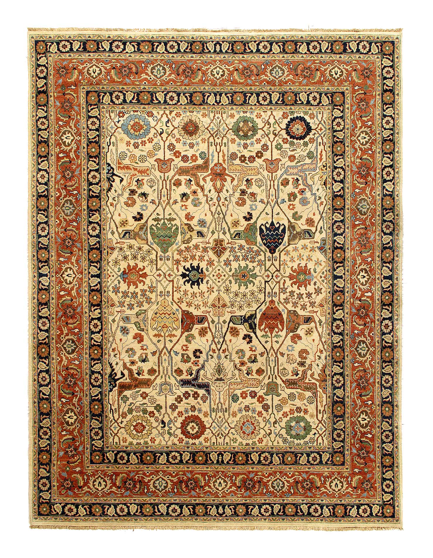 Ivory color Fine Hand knotted Persian Heriz design 7'9'' X 10'1''