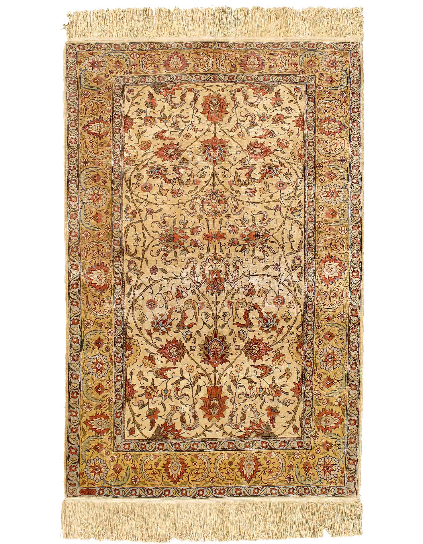 Fine Hand knotted  Turkish  Pure Silk Hereke Rug 3'2'' X 5'
