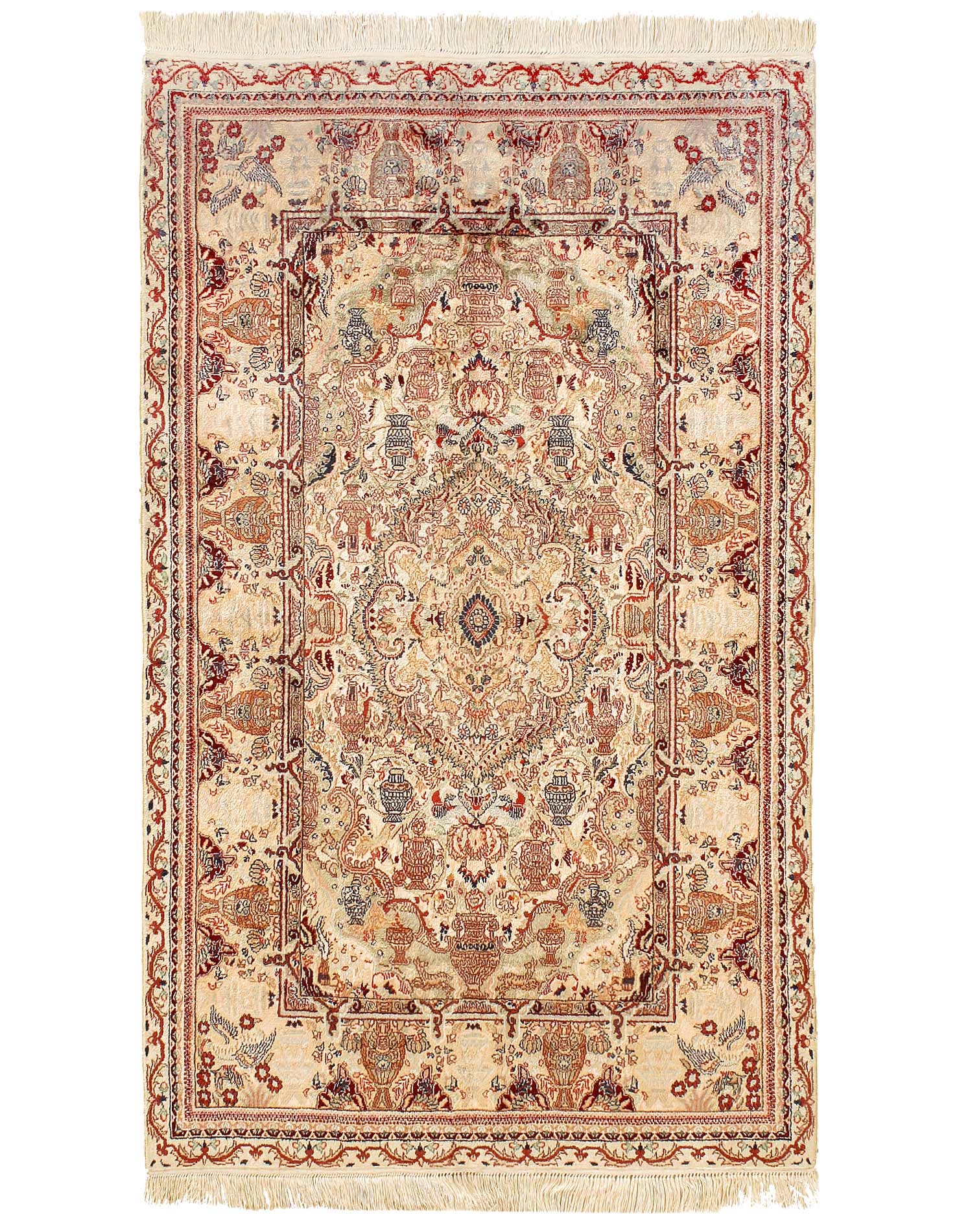 Fine Hand-Knotted Kashmir Pure Silk Rug 3' X 5'