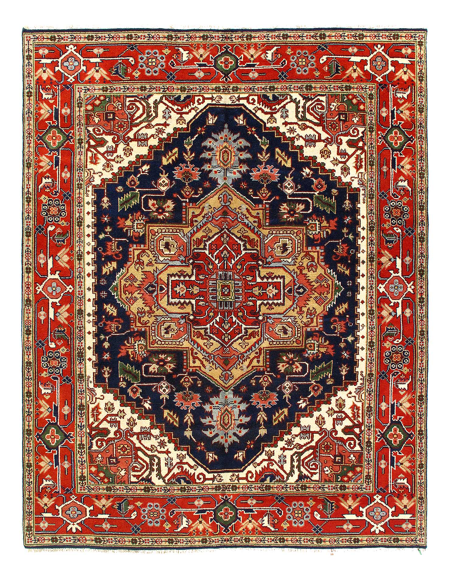 Navy Blue Fine Hand knotted Serapi design rug 7'8'' X 9'9''