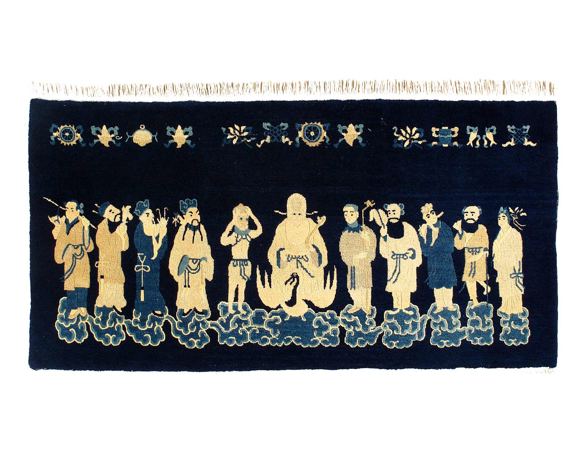 ANTIQUE CHINESE IMMORTALS PICTORIAL RUG 3'X 6'