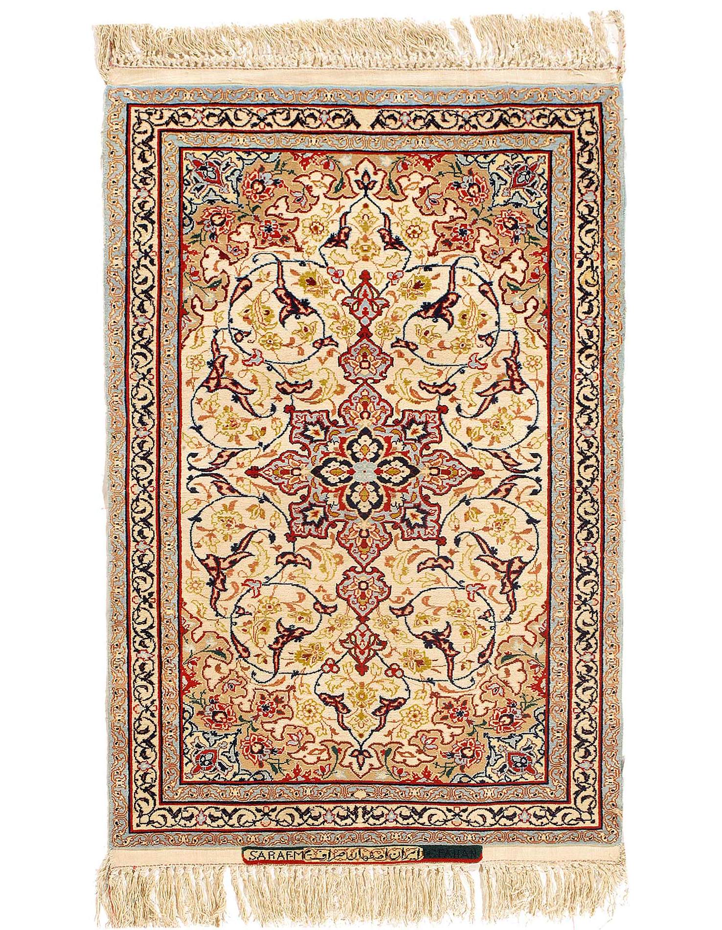 Super Fine hand knotted silk & wool Persian  Isfahan Rug 2'2"X 3'4"
