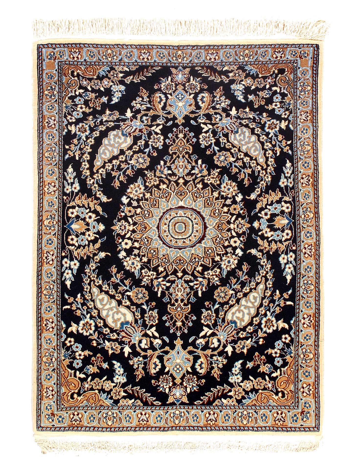 Navy Blue Silk & wool Nain Rug 3' X 3'11''