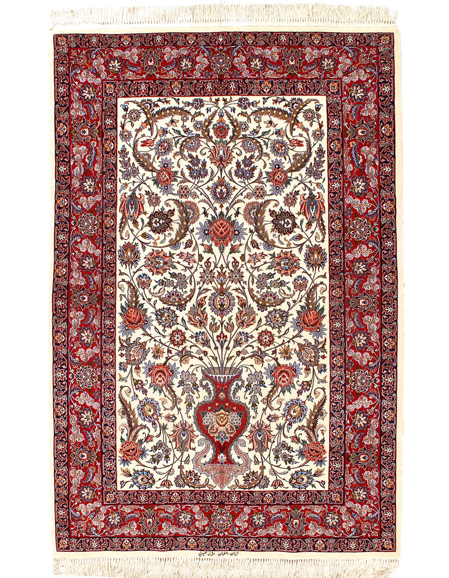 Fine Hand knotted Persian silk & wool Isfahan rug 4'4'' X 6'5''