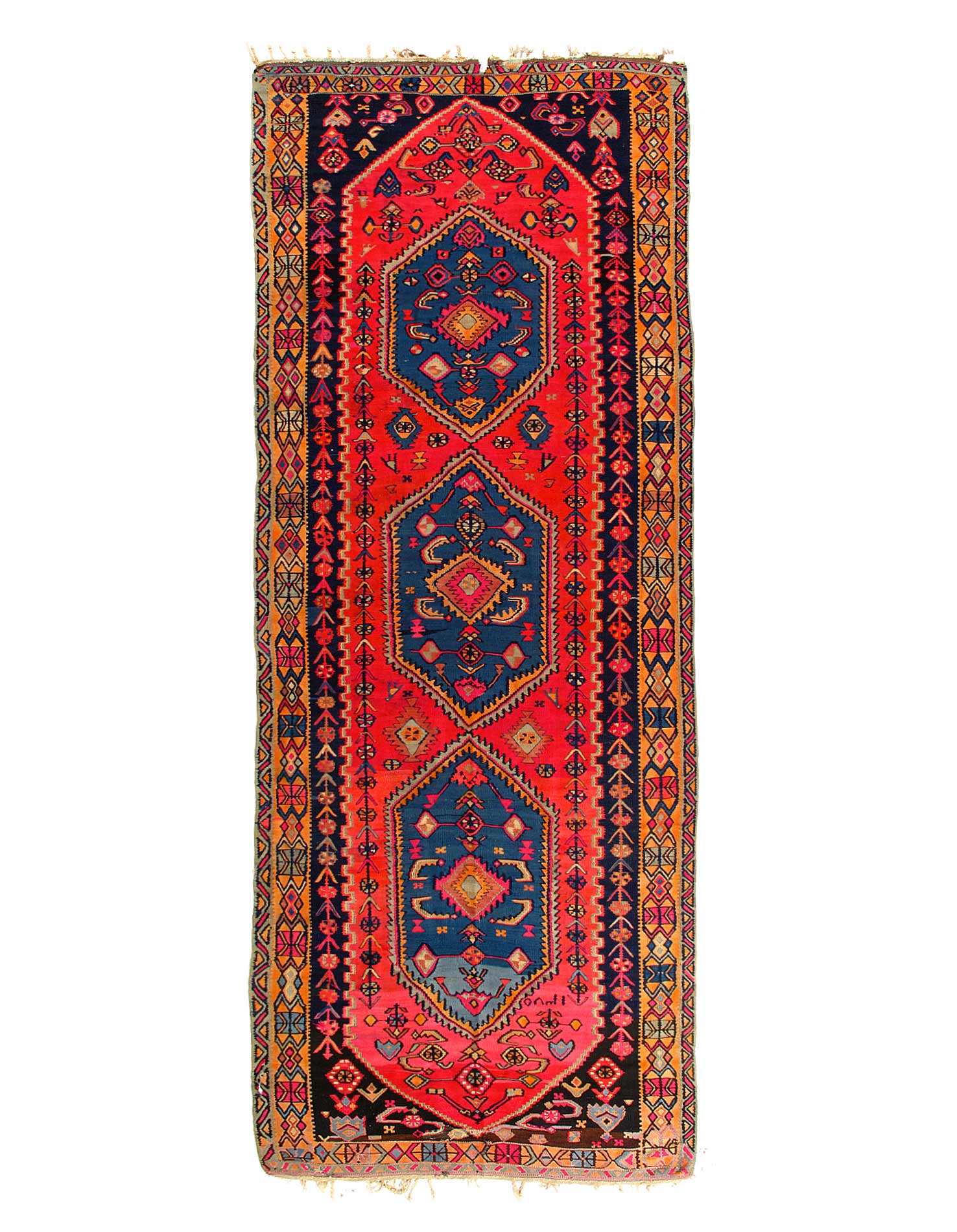 Rust Vintage Persian Reversible Kilim Flat Weave 5'X14'