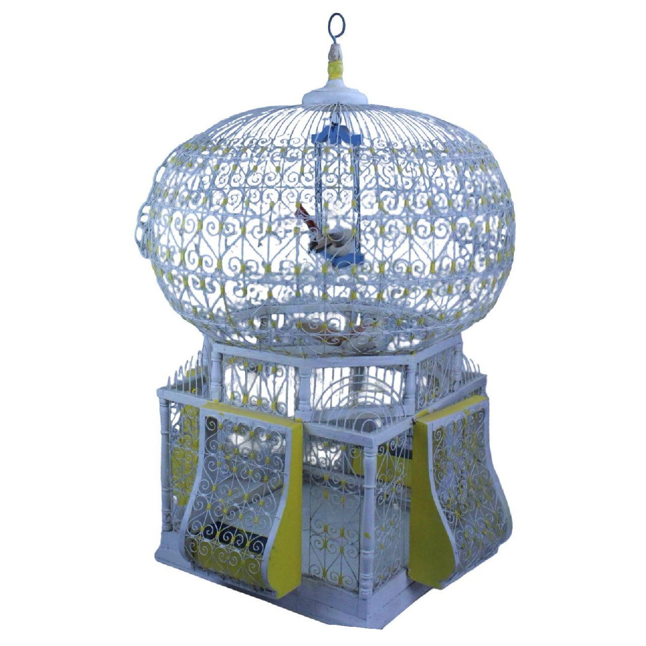 Vintage Victorian Spiral Wire & Wood Hot Air Balloon Birdcage 36"X 22"