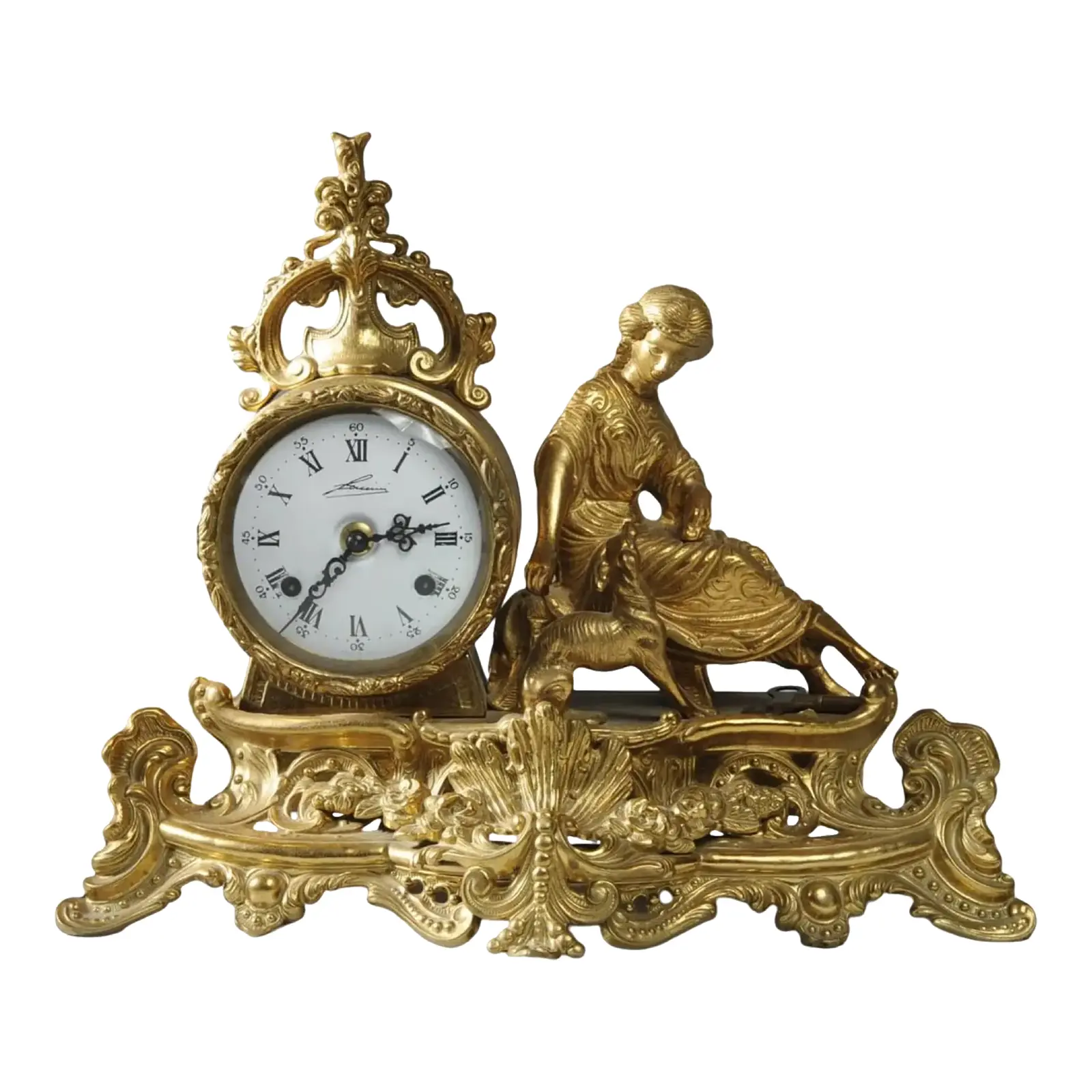 Pasargad DC Les Classiques Figural Brass Mantel Antique Clock