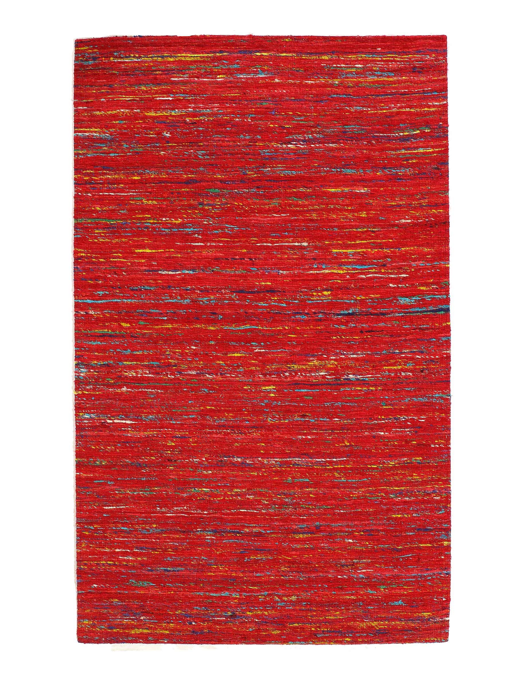 Red Sari-Silk Modern Flat Weave Rug  2'X 3'