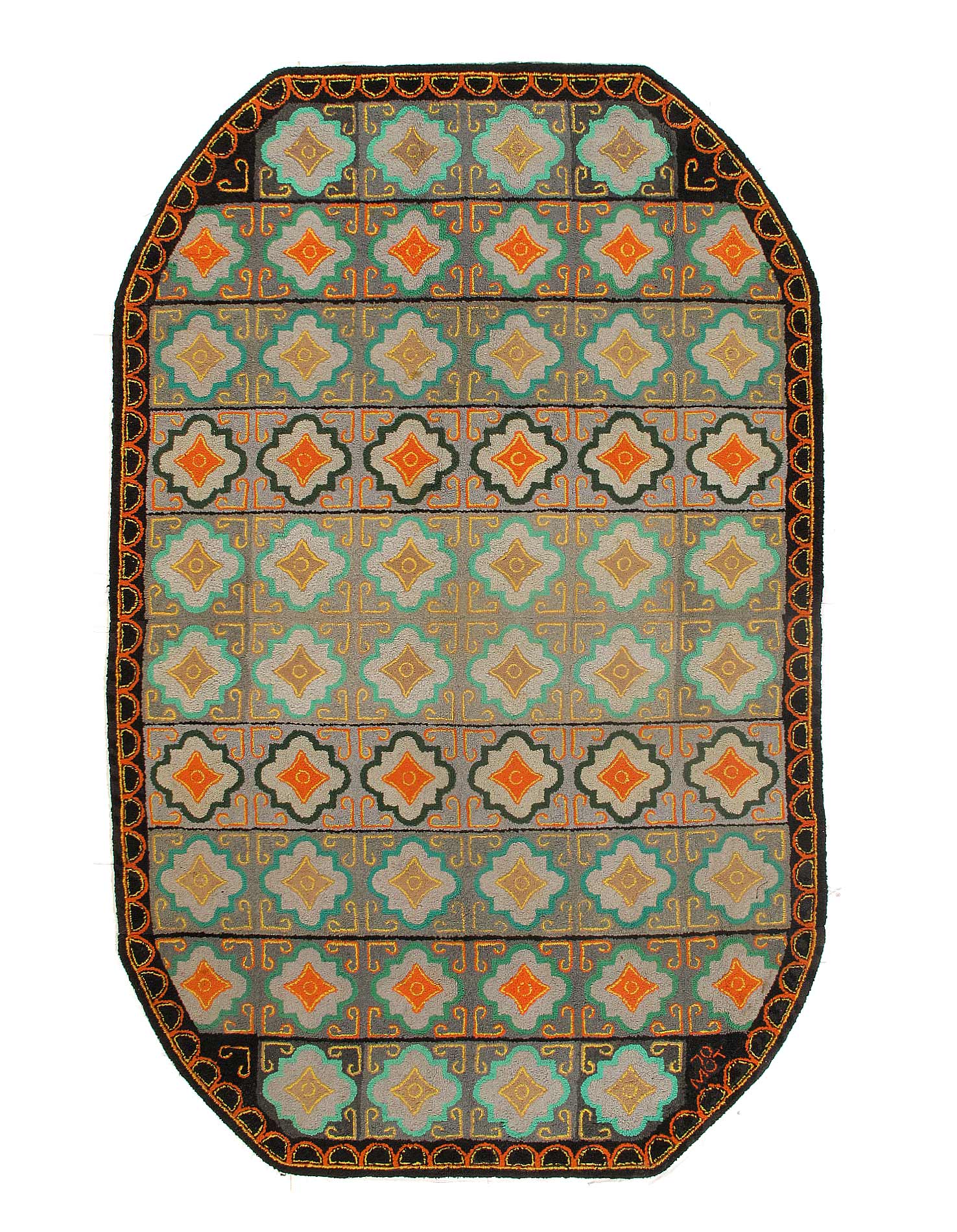Antique American Hook Rug  6'7"X 10'6"