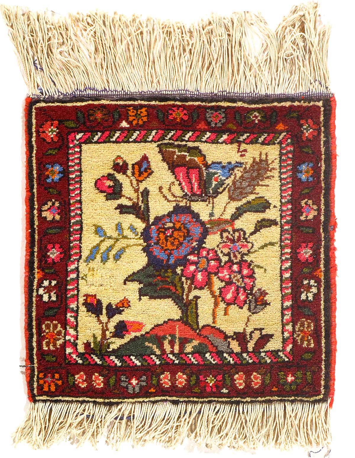 Gold Persian Bakhtiari Square rug 1'2"X 1'4"
