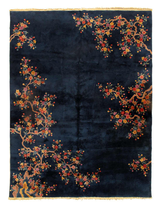 Navy Blue Fine Antique Chinese Art Deco Rug  10'X 12'3"