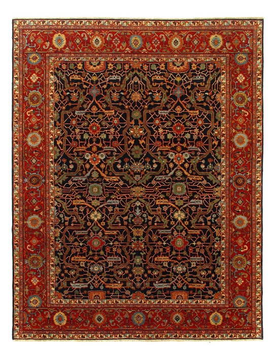 Navy Blue Fine Hand Knotted Persian serapi Design Rug 8'X 10'1"