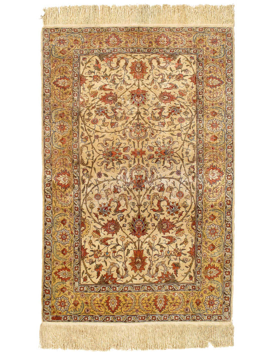 Fine Hand knotted  Turkish  Pure Silk Hereke Rug 3'2'' X 5'