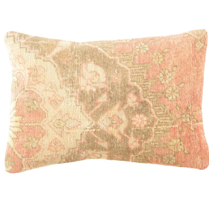Vintage Hand Knotted Rug Turkish Pillow 16"X 24"