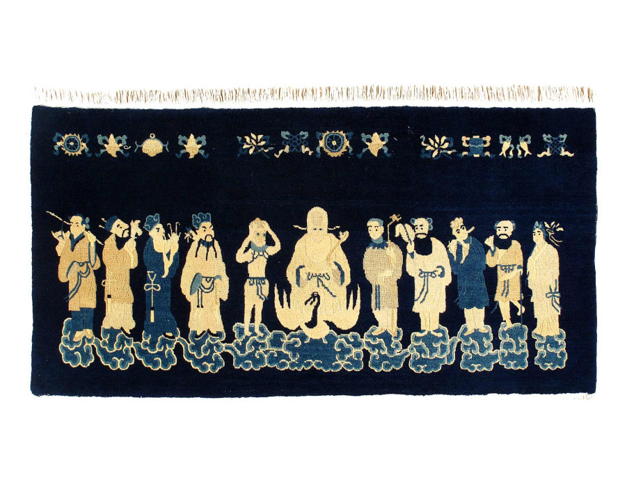ANTIQUE CHINESE IMMORTALS PICTORIAL RUG 3'X 6'