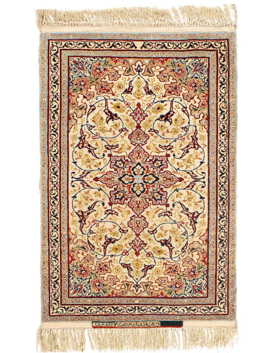 Super Fine hand knotted silk & wool Persian  Isfahan Rug 2'2"X 3'4"