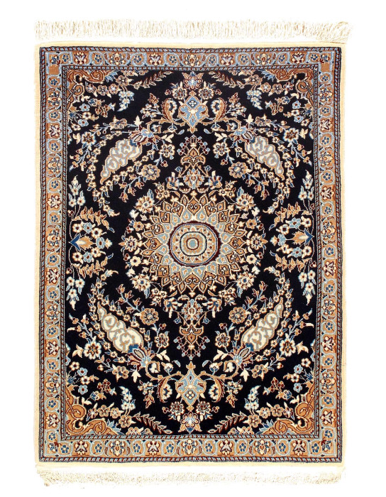 Navy Blue Silk & wool Nain Rug 3' X 3'11''
