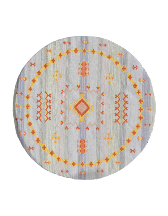 Light Blue Fine Hand Knotted Moroccon Round Rug 6'X 6'