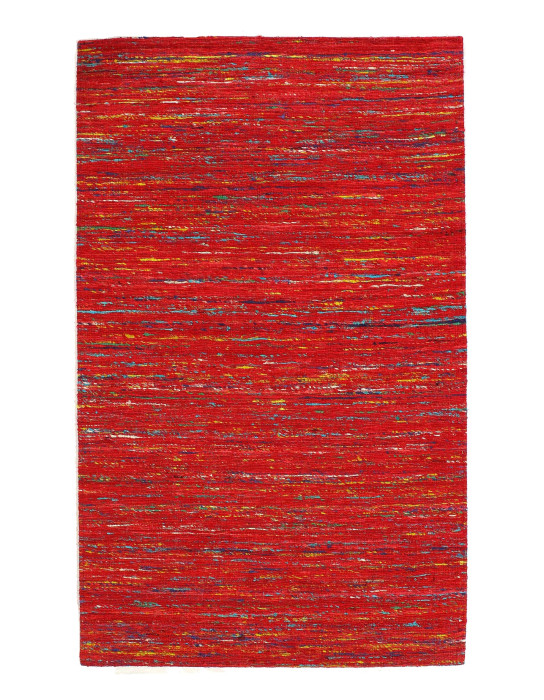 Red Sari-Silk Modern Flat Weave Rug  2'X 3'