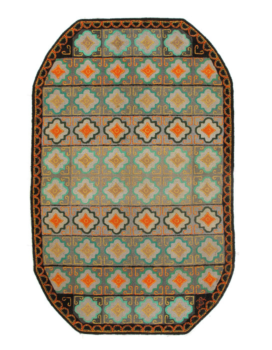 Antique American Hook Rug  6'7"X 10'6"